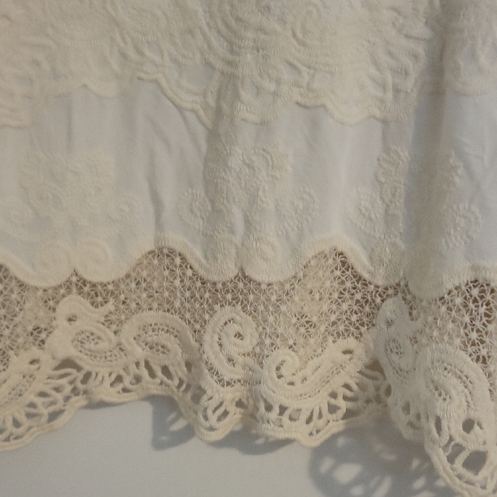 Democracy Cream Lace Trim Boho Blouse Size L Crochet Detail - Picture 6 of 12